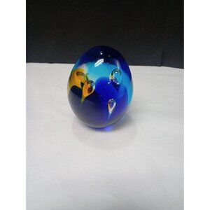 vintage Hand Blown  Egg  Shaped Tear Drop Art Glass Murano Style Multicolored Bu